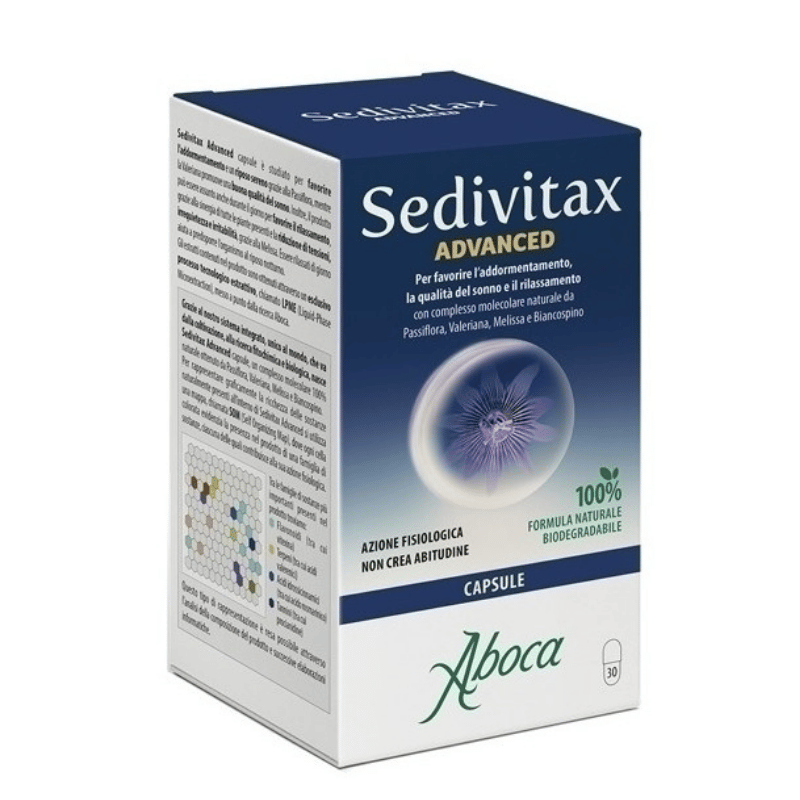 Aboca Sedivitax Bio en formato 30 cápsulas para favorecer el descanso y reducir el estrés